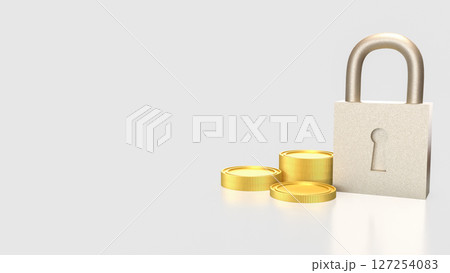 The Lock and coins for Security concept 3d Rendering. 127254083