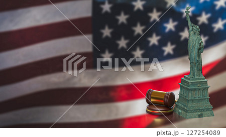 The Statue of liberty and barbed wire on America flag 3d Rendering. 127254089
