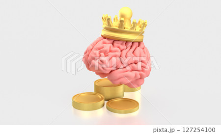 The Brain gold crown and coins   for sci or Business concept 3d Rendering. 127254100