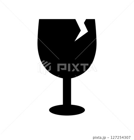 壊れ物注意を示す割れたグラスのシンプルアイコンイラスト 127254307