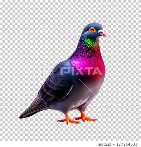 Colorful Pigeon with Bright Feathering Posing on White Background in Natural Habitat Setting 127254633