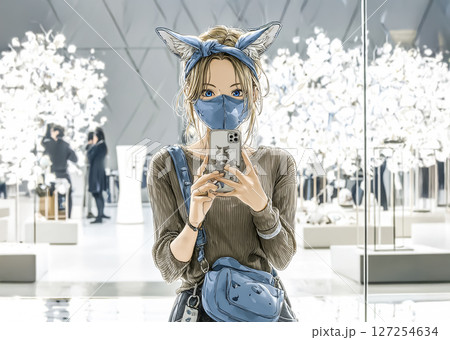 NFTアート展を鑑賞する若者たちのイラスト素材 127254634