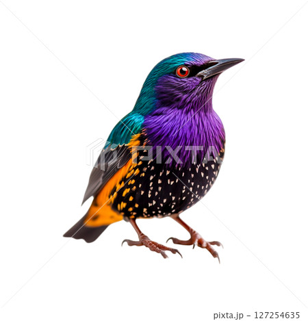 Colorful Exotic Bird Perched on Branch with Vibrant Feathers and Unique Patterns 127254635