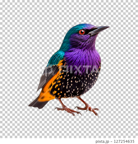 Colorful Exotic Bird Perched on Branch with Vibrant Feathers and Unique Patterns 127254635