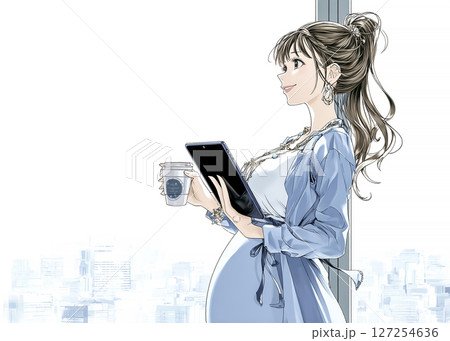働く妊婦の女性のイラスト素材 127254636