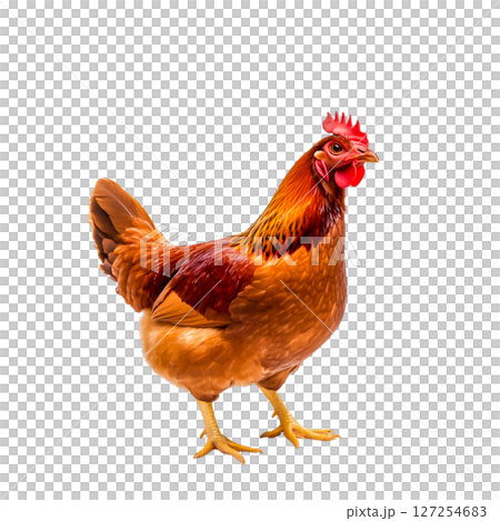 Vibrant Brown Hen Standing Gracefully on a White Background with Natural Feathers Vibrant Brown Hen Standing Gracefully on a White Background with Natural Feathers 127254683