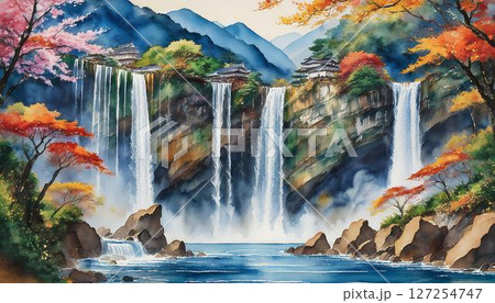 Discover the serene beauty of Hiji Falls, a picturesque waterfall surrounded by lush greenery and offering a tranquil escape amidst nature's splendor. 127254747
