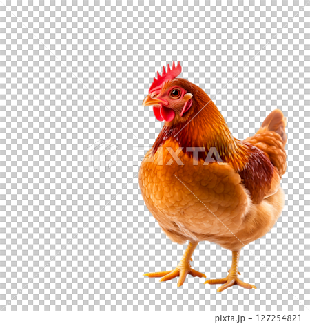 Realistic Chicken in a Natural Pose with Detailed Features and Vibrant Colors on White Background Realistic Chicken in a Natural Pose with Detailed Features and Vibrant Colors on White Background 127254821
