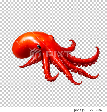 Vibrant Red Octopus Swimming in Deep Blue Ocean with Graceful Tentacles and Bright Colors 127254876