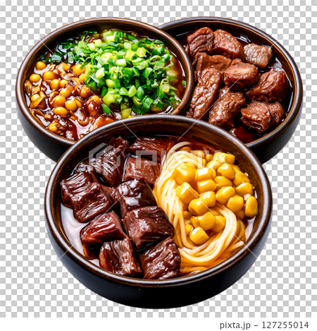 Delicious Asian Beef Noodle Soup with Fresh Vegetables and Aromatic Broth 127255014