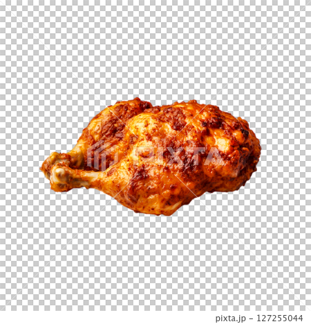 Juicy Roasted Chicken Leg with Crispy Skin on White Background for Food Photography 127255044