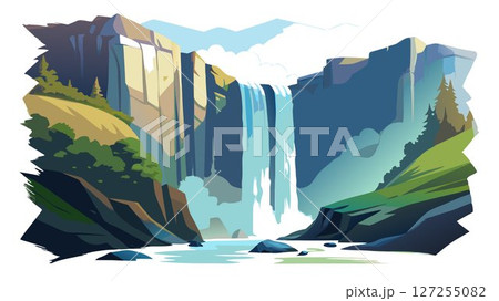 Witness the breathtaking beauty of Hiji Falls, a stunning waterfall cascading down a series of rocky cliffs, creating a mesmerizing spectacle of nature. 127255082