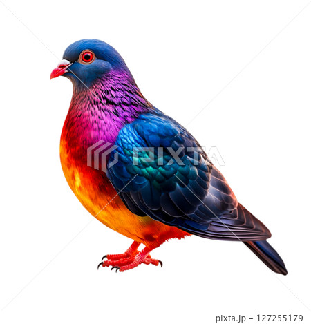Vibrant Bird with Bright Blue Head and Colorful Plumage in Artistic Display Vibrant Bird with Bright Blue Head and Colorful Plumage in Artistic Display 127255179