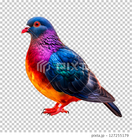 Vibrant Bird with Bright Blue Head and Colorful Plumage in Artistic Display Vibrant Bird with Bright Blue Head and Colorful Plumage in Artistic Display 127255179