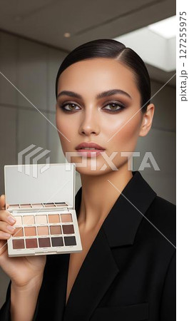 Woman Holding Eyeshadow Palette 127255975