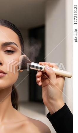 Makeup Artist Applying Powder with Brush 127256123