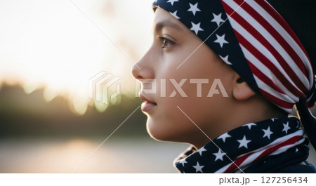 Boy in American Flag Bandana, Sunset 127256434
