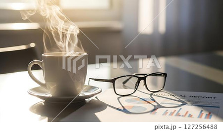 Morning Coffee, Financial Report, Office 127256488