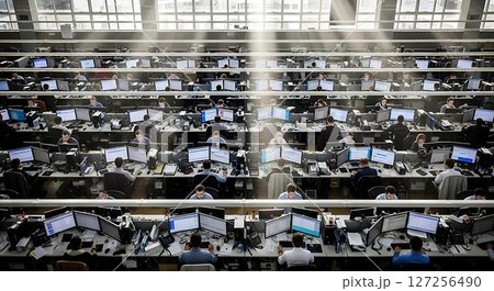 Busy Office Workers at Desk, Aerial View 127256490