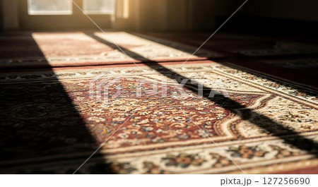 Sunlight on prayer rugs, islamic carpet 127256690