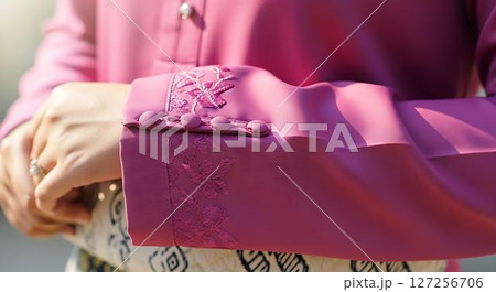 Pink embroidered blouse detail, fashion texture Pink embroidered blouse detail, fashion texture 127256706