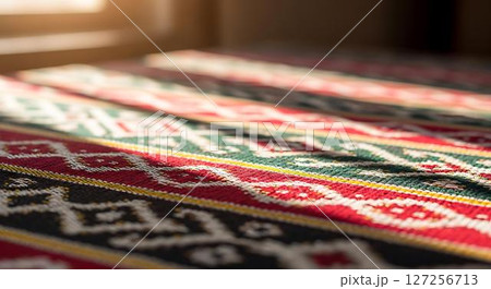 Closeup of Red and Green Woven Textile 127256713