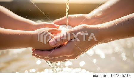 Washing Hands, Child and Adult, Water 127256738