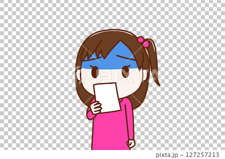 （上半身正面）通知の紙を見て真っ青になりショックを受ける少女 127257213