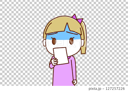 (上半身正面)通知の紙を見て真っ青になりショックを受ける白人少女 (上半身正面)通知の紙を見て真っ青になりショックを受ける白人少女 127257226