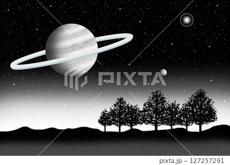 宇宙・宇宙空間 - 惑星・星空・樹木・シルエット 127257291