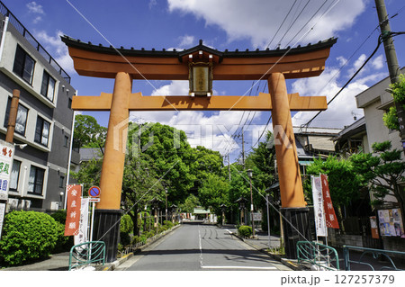 東京都杉並区　大宮八幡宮　南参道の鳥居　源頼朝により建設 127257379
