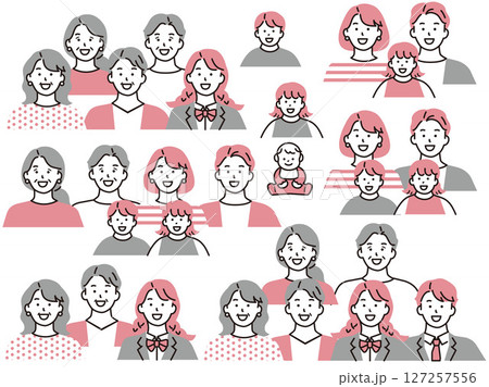 ファミリーイラスト(家族、赤ちゃん、子供、夫婦、祖父母、高校生、3世帯、老後、教育、貯蓄、ローン) ファミリーイラスト(家族、赤ちゃん、子供、夫婦、祖父母、高校生、3世帯、老後、教育、貯蓄、ローン) 127257556