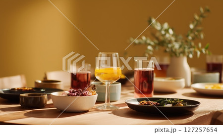 Elegant Brunch Table with Drinks and Sides 127257654