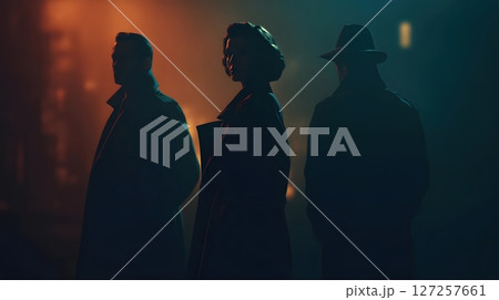 Noir Silhouettes of Three People in Dramatic Lighting 127257661