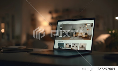 Online Furniture Store Interface on Laptop in Cozy Room 127257664