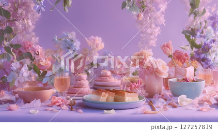 Floral Spring Dessert Table 127257819