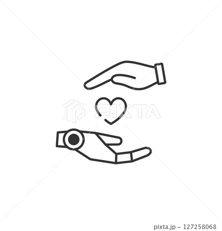 AIと人間の共生を表すベクターアイコン (線画・モノクロ) AIと人間の共生を表すベクターアイコン (線画・モノクロ) 127258068