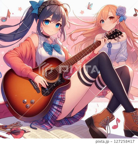 キュートでポップでロックなギター女子、ギターと少女 127258417
