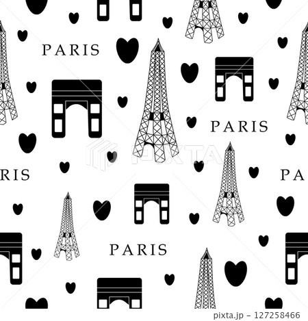 Paris, black and white seamless pattern 127258466