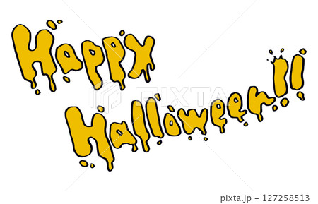 ドロドロの液体で描いたようなポップで個性的な「Happy Halloween!!」の文字素材 127258513