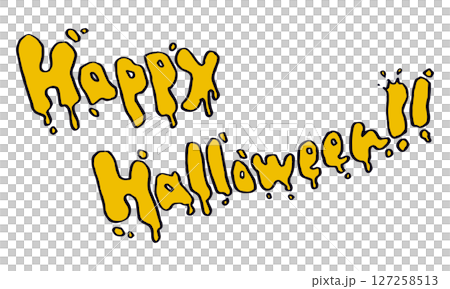 流行而獨特的“萬聖節快樂！！”文字材料，看起來像是用粘稠的液體繪製的 127258513