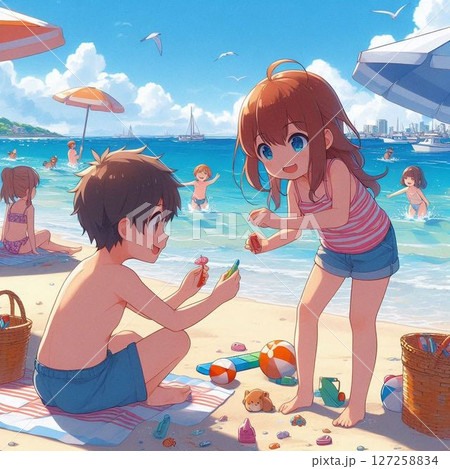 夏を満喫する子供たち、キッズ、家族たち 127258834
