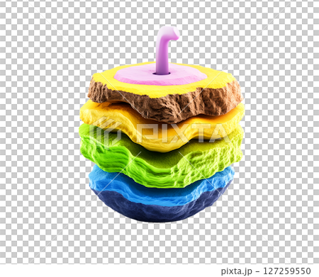 the image shows a colorful, stacked object against a clean white background 127259550