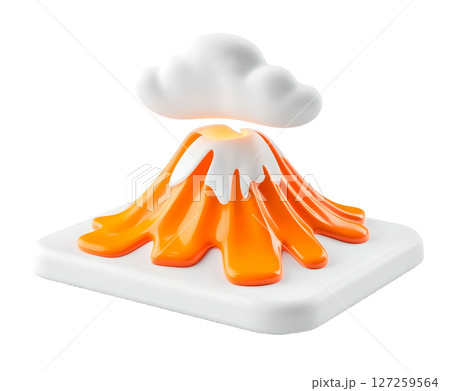 the image features a vibrant, stylized form of a mountain with an erupting flow 127259564