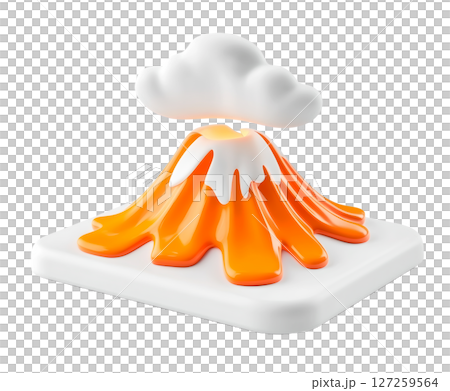 the image features a vibrant, stylized form of a mountain with an erupting flow 127259564
