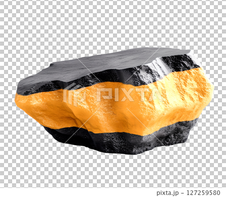 the image shows a stone on a white background. the stone is irregularly shaped and divided into layers with different coloring the image shows a stone on a white background. the stone is irregularly shaped and divided into layers with different coloring 127259580