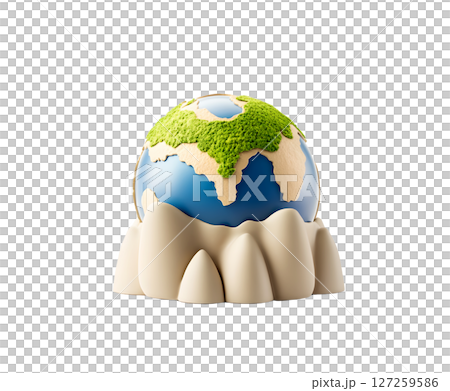a stylized depiction of a sphere is displayed against a stark white backdrop, with a focus on environmental themes 127259586