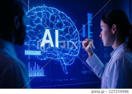 AI generated two scientists interacting with a...のイラスト素材 [127259996 ...