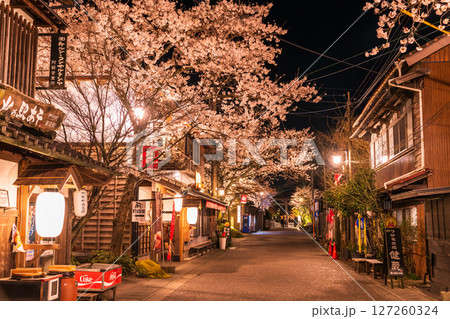 《熊本県》阿蘇門前町商店街の夜桜 《熊本県》阿蘇門前町商店街の夜桜 127260324