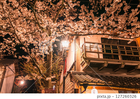 《熊本県》阿蘇門前町商店街の夜桜 127260326